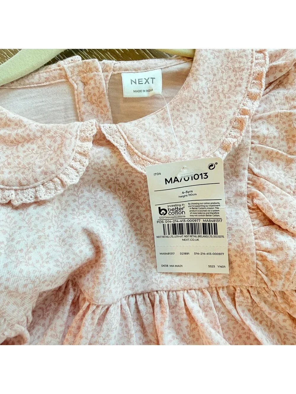 Next Direct Pink Floral Peter Pan Collar Cotton Dress Size 4-5